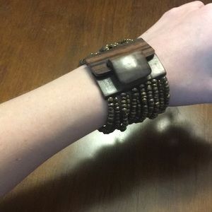 Wood and bead statement bracelet